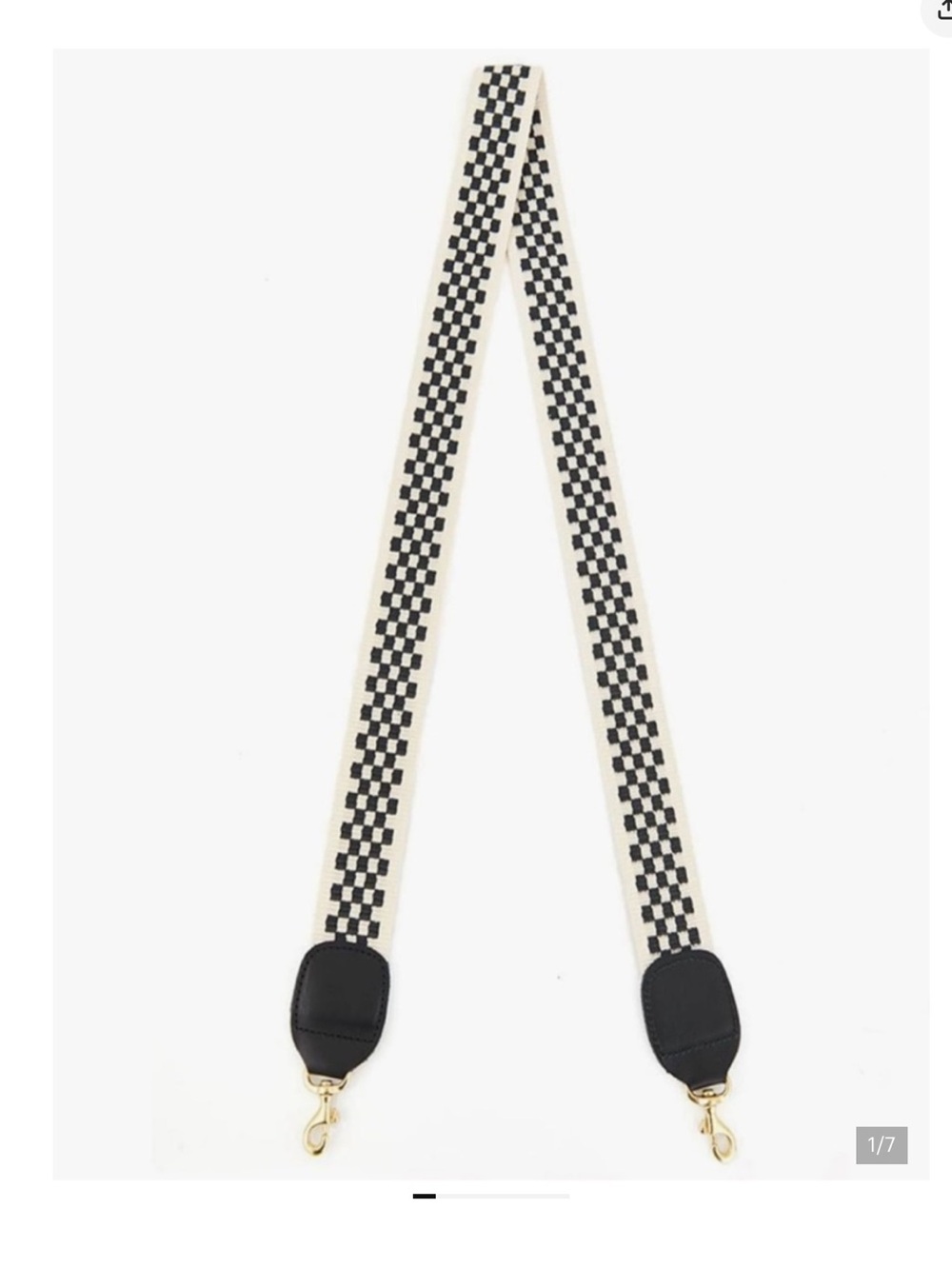 Clare V. Adjustable Crossbody Bag Guitar Strap Black Cream Checkered NEW - Picture 3 of 6